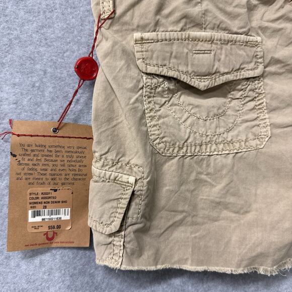True Religion Leslie Cargo Surf Shorts Surf Champions 69 Patch Khaki Sz 28 NWT - Picture 6 of 12